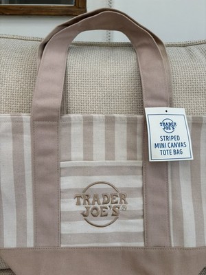 UK PORTO Trader Joe's gestreifte Canvas Mini Beuteltasche gestreift beige Sommer 2026 neu mit Etikett