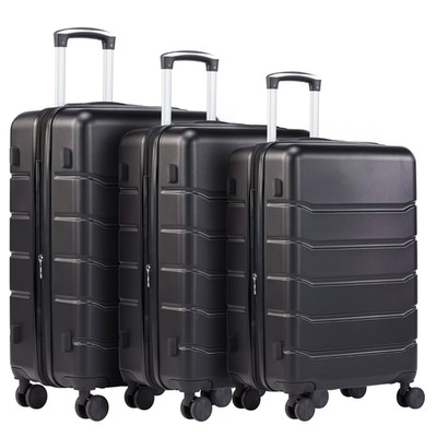 3-Piece Hard Shell Luggage Set ABS Expandable Spinner TSA Lock Black