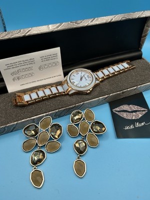 Heidi Klum Rose Gold & Blue Watch In Case & Statement Earrings