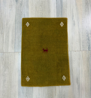 Gabbeh Handmade Small Rug Wool 1'4'' x 2' Golden Olive Oriental Mini Placemat Rug