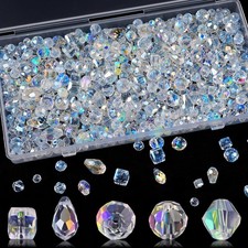 600 Pcs Crystal Glass Beads for Jewelry Making Crystal Beads with Box, Assorted