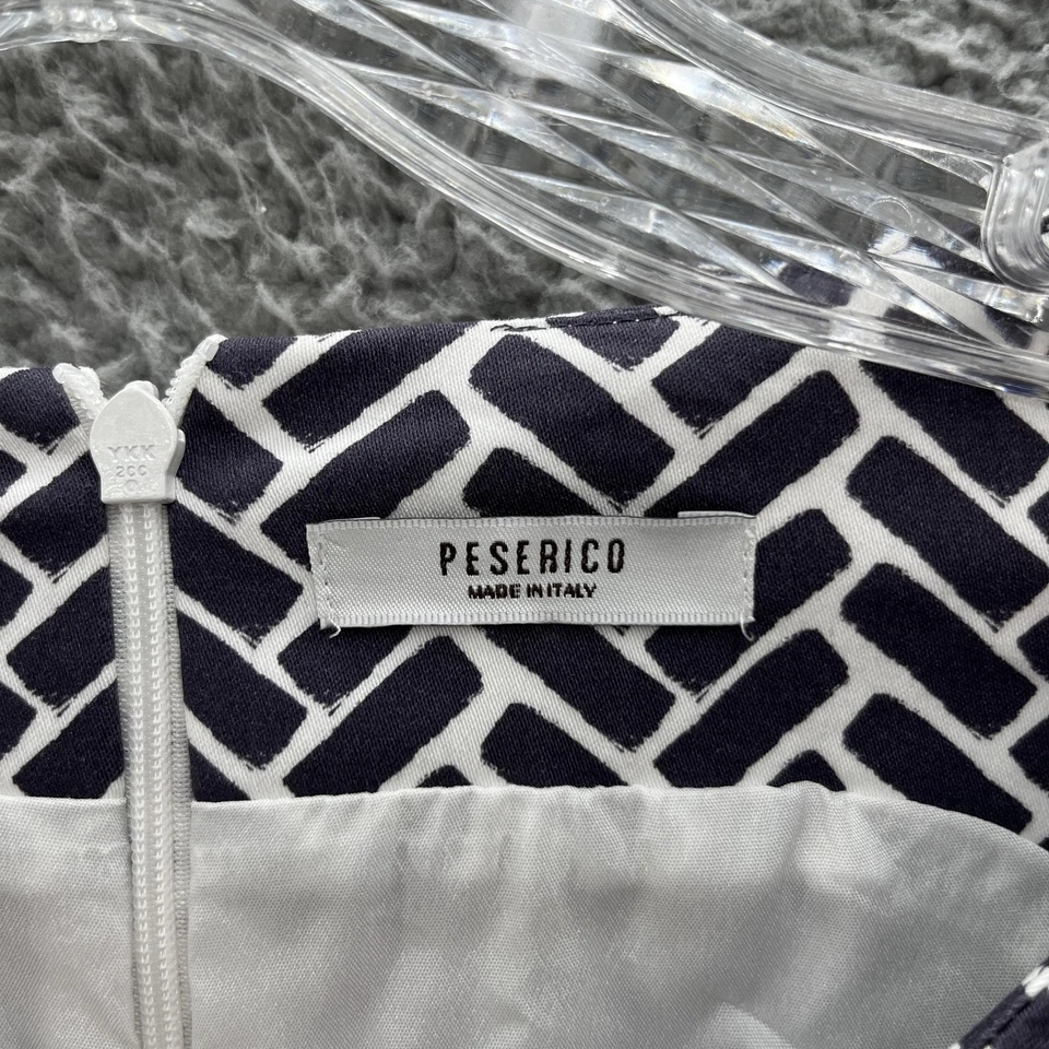 Vestido Peserico Mujer 48 Azul Marino Blanco Geométrico Sin Mangas Funda Hecho en Italia Foto 3 de 4