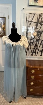 Vtg 100% Nylon Peignoir set Gossard Artemis Blue With Lace And Buttons S