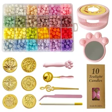 Wax Seal Stamp Kit Contains 24 Colors Beads 600Pcs, 6Pcs Stamps, Sealing Warm...