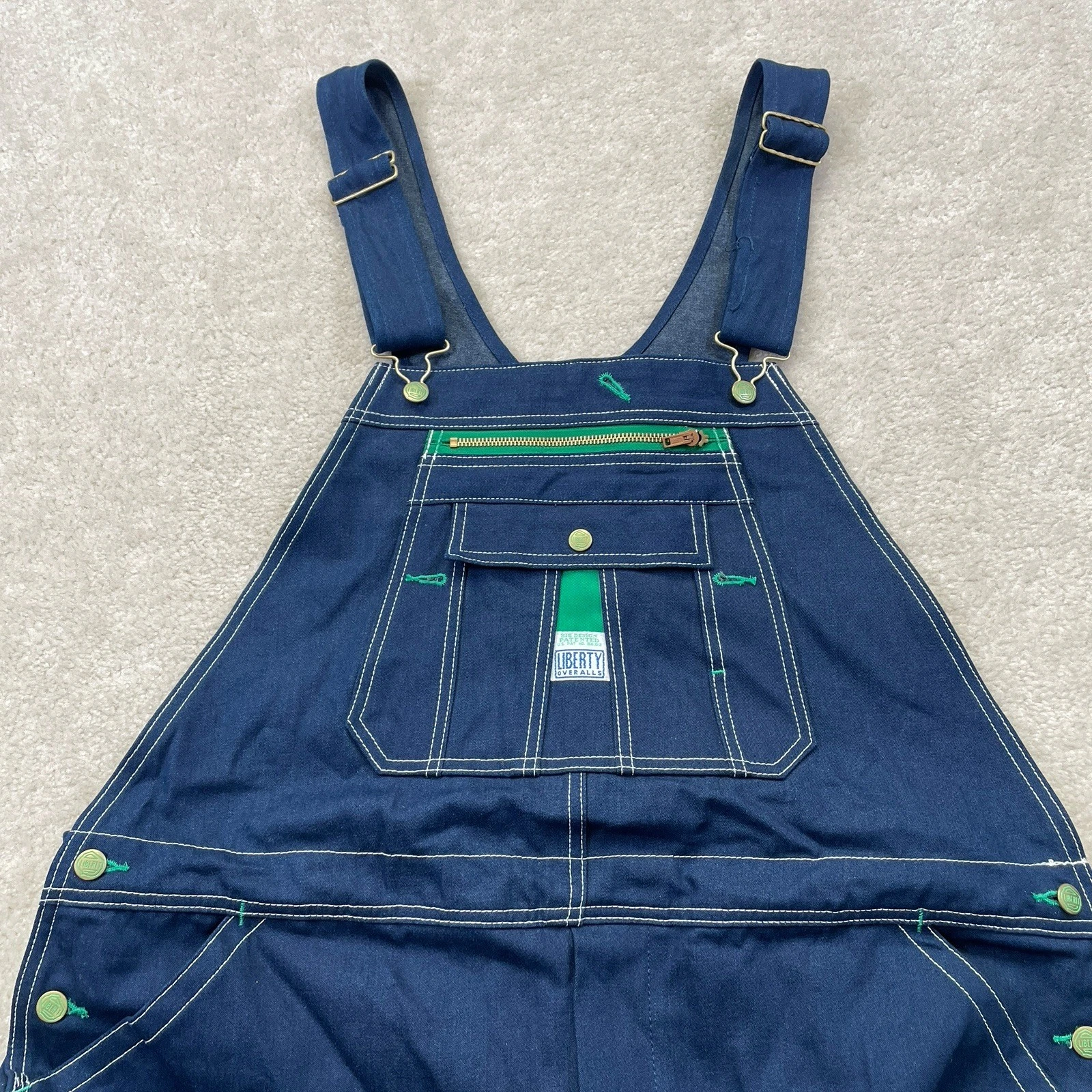 NWT LIBERTY Rigid Denim Bib Overalls Size 46 x 30 Blue Carpenter Work TOV18006