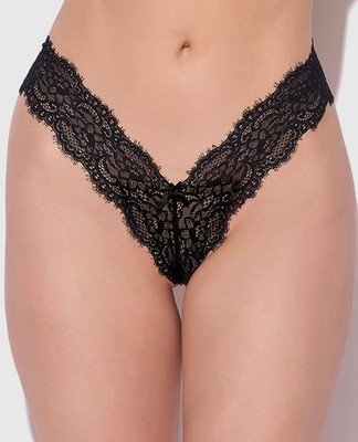 LANA BLACK SHEER LACE V FRONT THONG S-4X