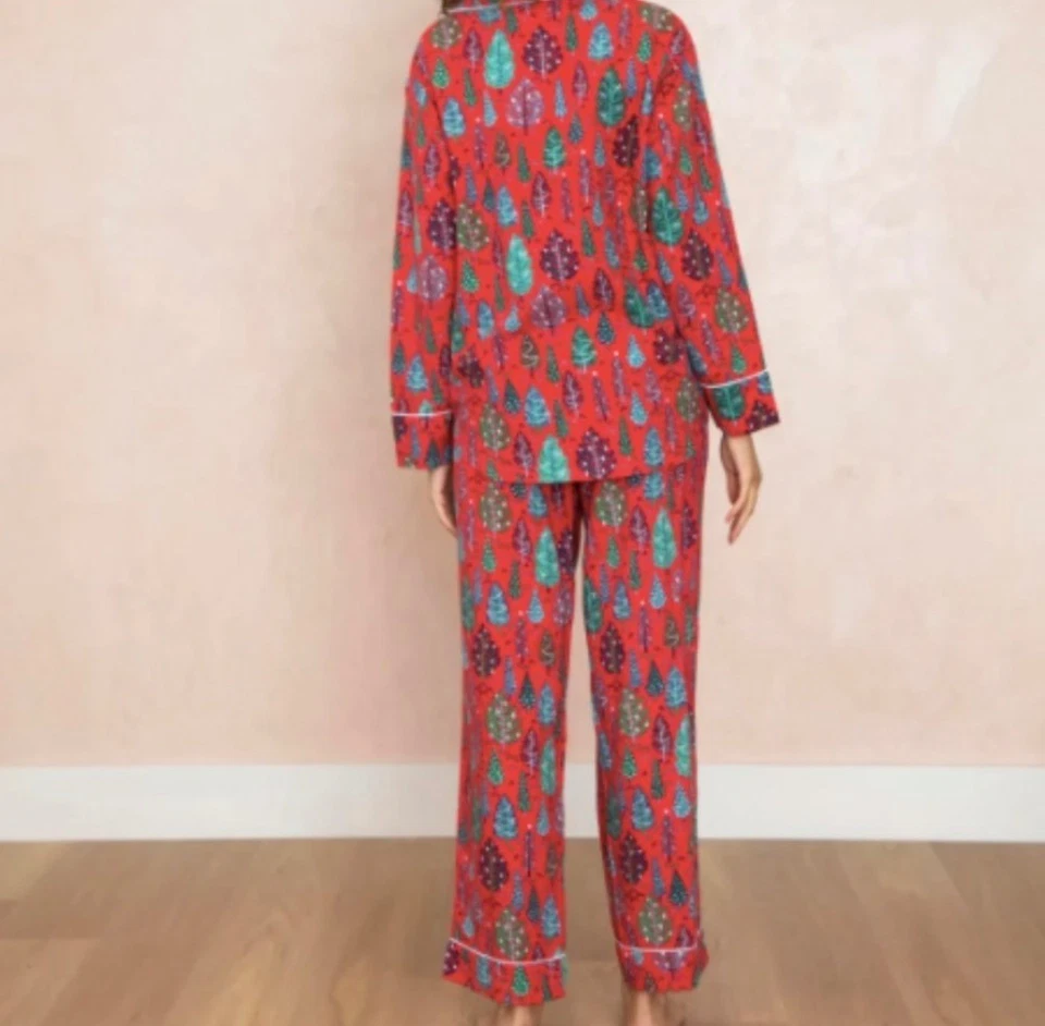 Conjunto de pijama de franela Anthropologie Printfresh para mujer talla XL árboles centelleantes rubí Foto 3 de 4