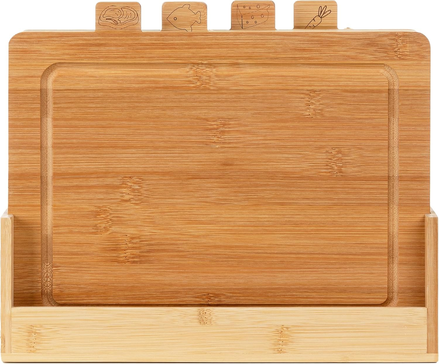 Set 4 Taglieri in Bambù con Supporto Chef | Legno Naturale e Antibatterico