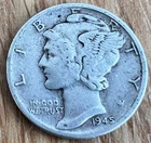 1945 - D  Mercury Dime circulated Silver 90% VTG Denver Mint
