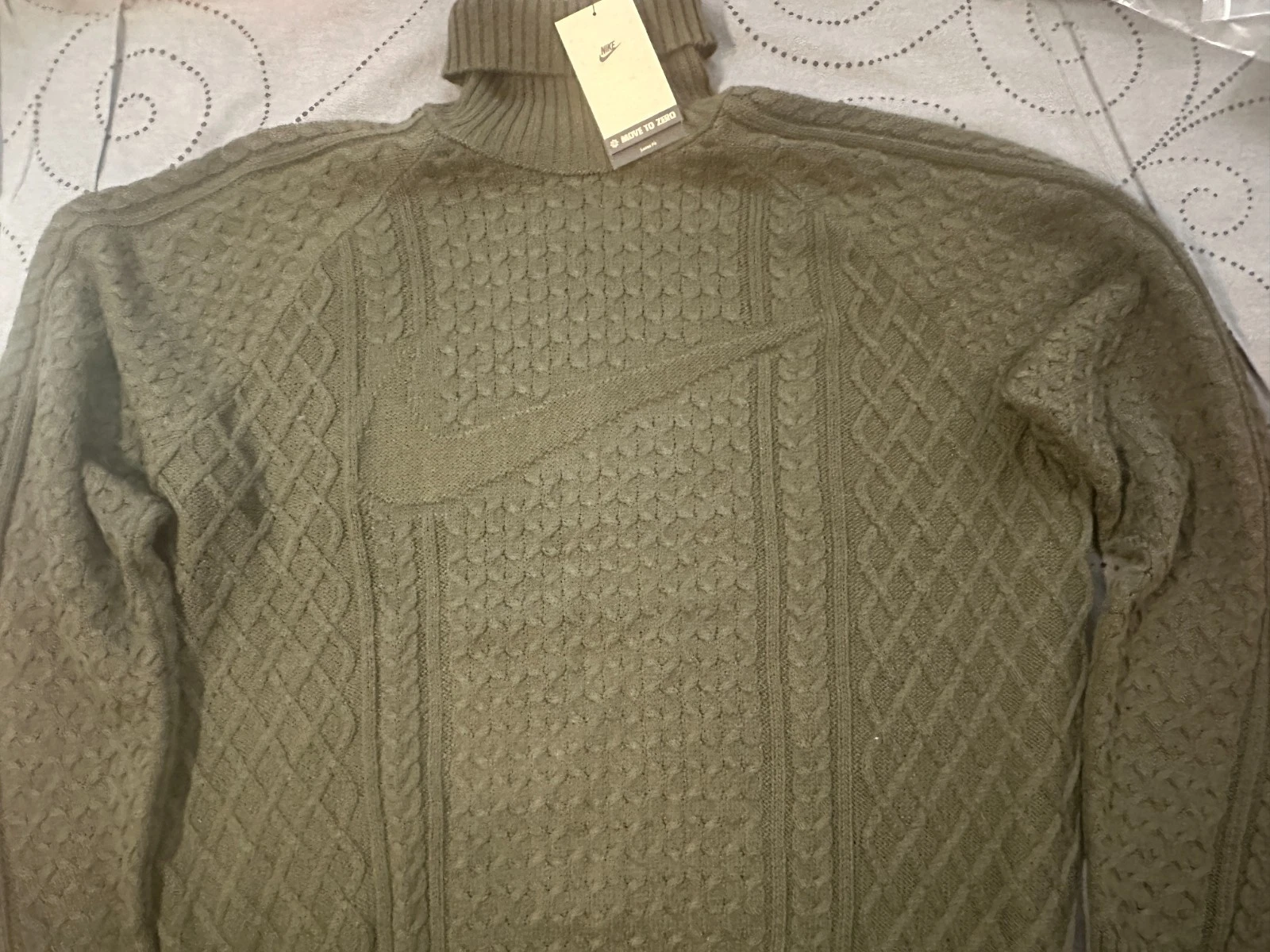 NIKE LIFE CABLE KNIT TURTLENECK 325 GREEN WOOL SWEATER LOOSE FIT SIZE M MEN $180
