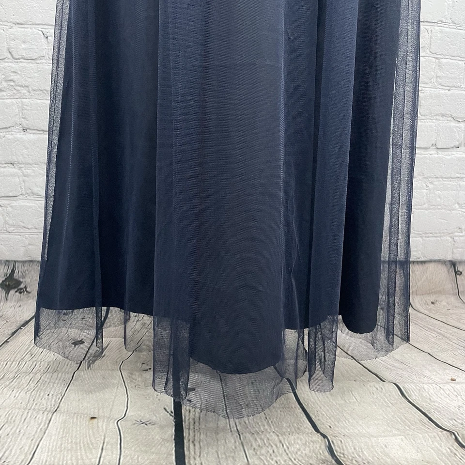 Maxi Vestido Amsale Azul Encaje Cintura Imperio Superposición Transparente Acampanado Cremallera Talla 2 Foto 4 de 4