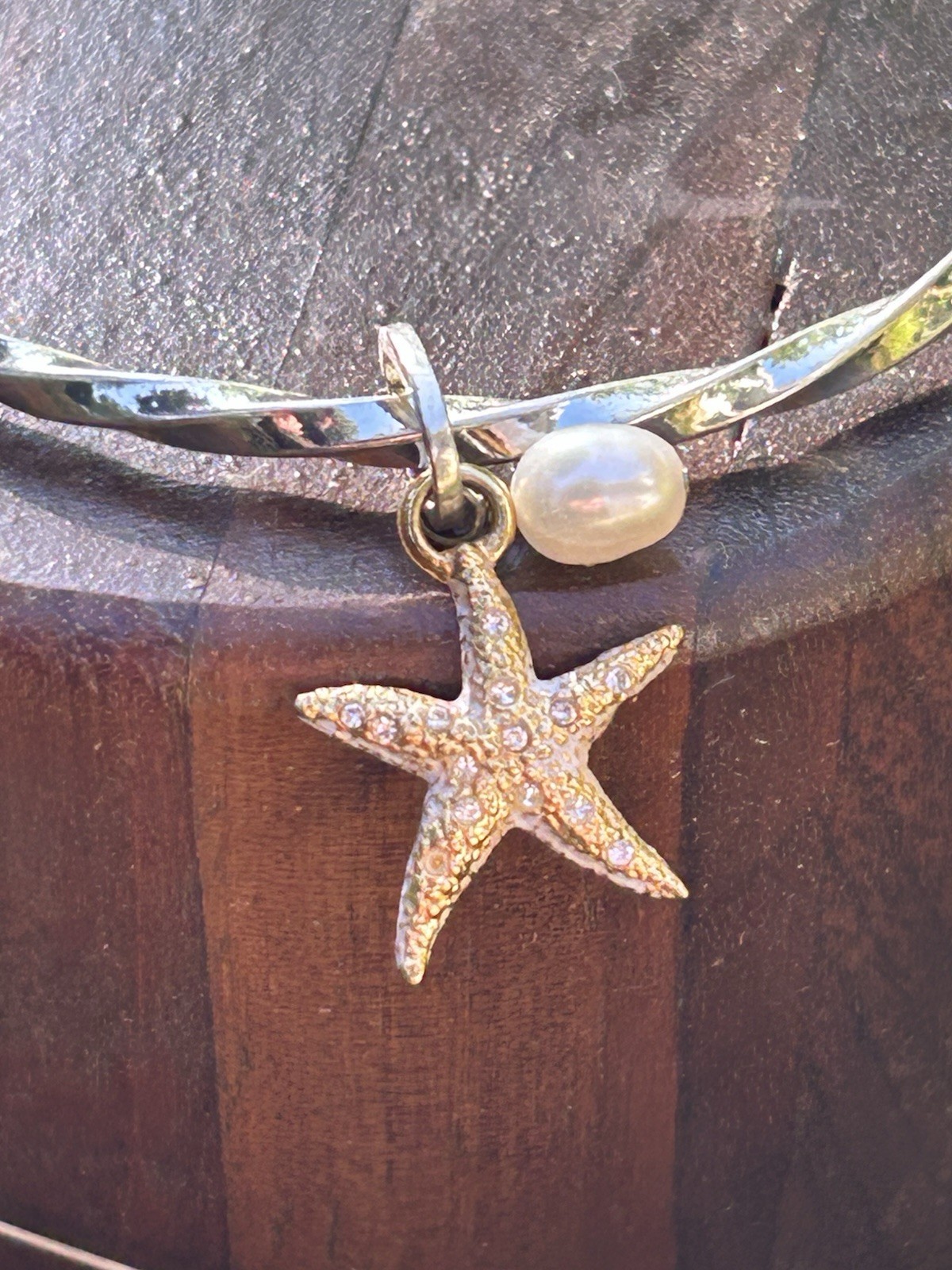 Twisted Silver Bangle Bracelet Starfish Pearl Oce… - image 4