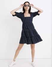 Madewell Square-Neck Puff-Sleeve Babydoll Dress, Size 8