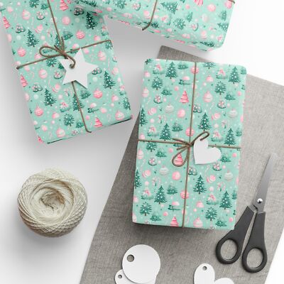 Festive Wrapping Paper, Christmas Gift Wrap, Holiday Decor, Mint Green Wrapping,