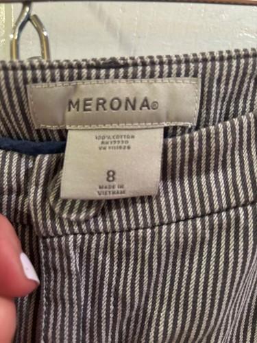 Merona Denim Blue White Ticking Stripe Pencil Skirt Cotton Medium Women’s Sz 8 - Picture 2 of 7