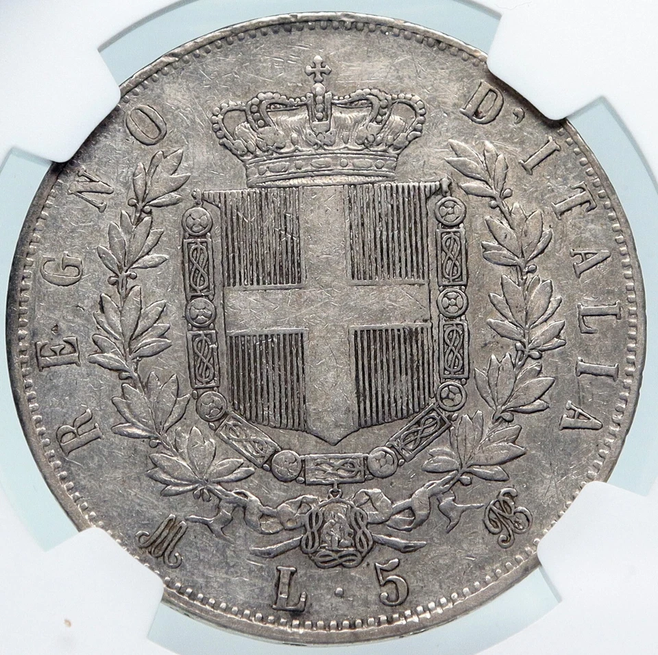 Moeda italiana antiga de prata 5 liras 1873 ITÁLIA NGC i85310 - Imagem 2 de 4