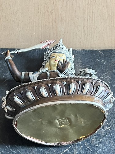 Feuerversilberter Buddha Manjushri aus Nepal. Bronze 23cm - Bild 21 von 22