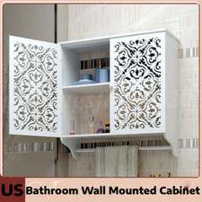 Bathroom Wall Mounted Cabinet Double Door Vanity Storage Cupboard With Towel Rod