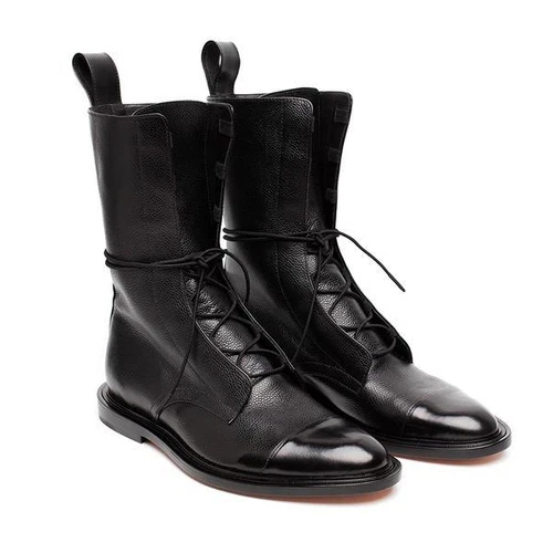 Stivali donna pelle verniciata stringati a punta scarpe basse casual calzature - Foto 13 di 14