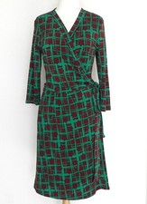 Christin Michaels Wrap Dress Jersey Multi-Color 3/4 Sleeve Fit-Flared Size M