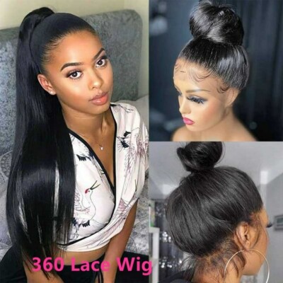 100% human hair whole lace all lace wig bangs free parting 360 degree wig 22''