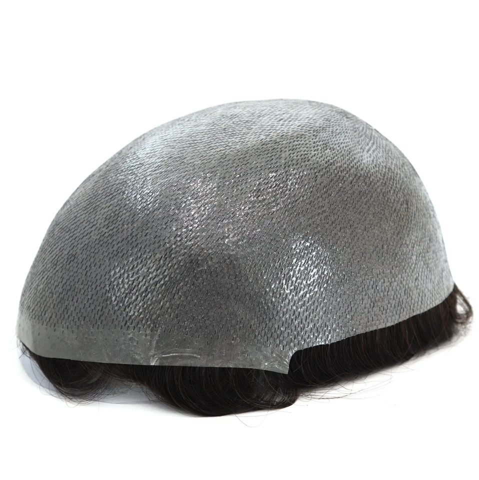 Sistema de reemplazo de cabello humano súper toupee piel ultra delgada postizos marrón Foto 4 de 4