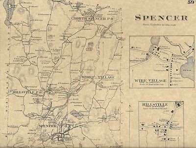 Spencer Leicester Cherry Valley Rochdale MA 1870 Maps w/ Homeowners Names Shown