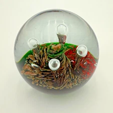 Controlled Bubble Paperweight 3" Glass Round Spiral Multicolor Twist