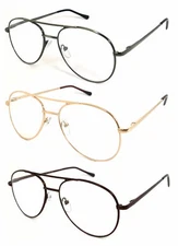 Retro Pilot Metal Reading Glasses Spring Hinges Full Magnifed (Not bifocal) Lens