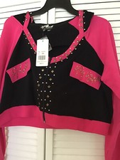 Platinum Plush Embellished Studded Hooded Top Pink /black. Zipper Front. 1x, 3x