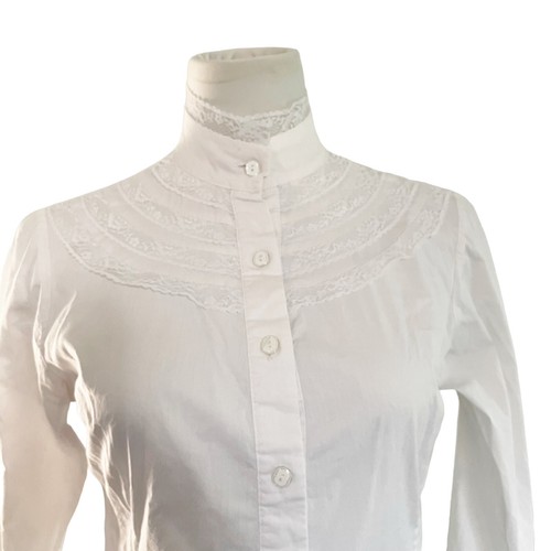 Vintage Womens Size 4 Victorian Blouse Lace Ruffle High Neck Button Front White - Picture 2 of 7