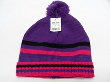 PURPLE PINK STRIPED - YOUTH SIZE - BEANIE HAT STOCKING CAP