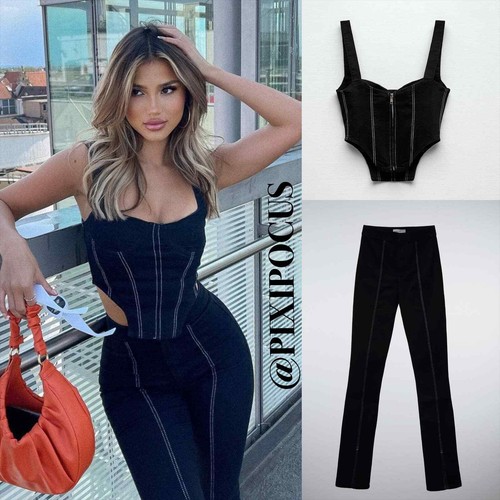 ZARA NEW [ 2 PIECES ] DENIM CORSET + VENTED PANTS CO-ORD SET BLUE / BLACK 6  - 8 | eBay