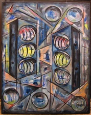 BLUE TRAFFIC LIGHTS 16x20 canvas NEW nice original oil painting signed Crowell 