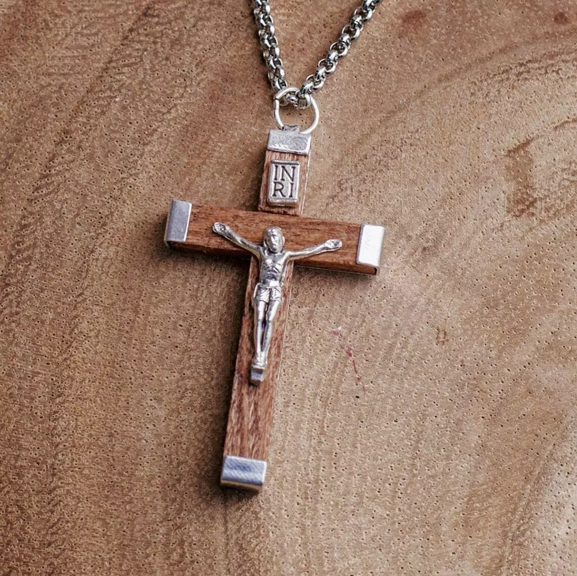 Olive Wood Crucifix necklace Catholic jewelry Cross Blessed Jerusalem Holy  Land