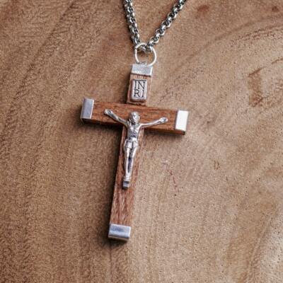 Olive Wood Crucifix necklace Catholic jewelry Cross Blessed