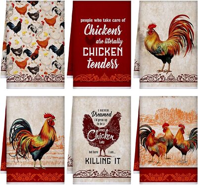 6 Pcs Chicken Kitchen Towels Dish Towels Christian Farmhouse Vintage Rooster