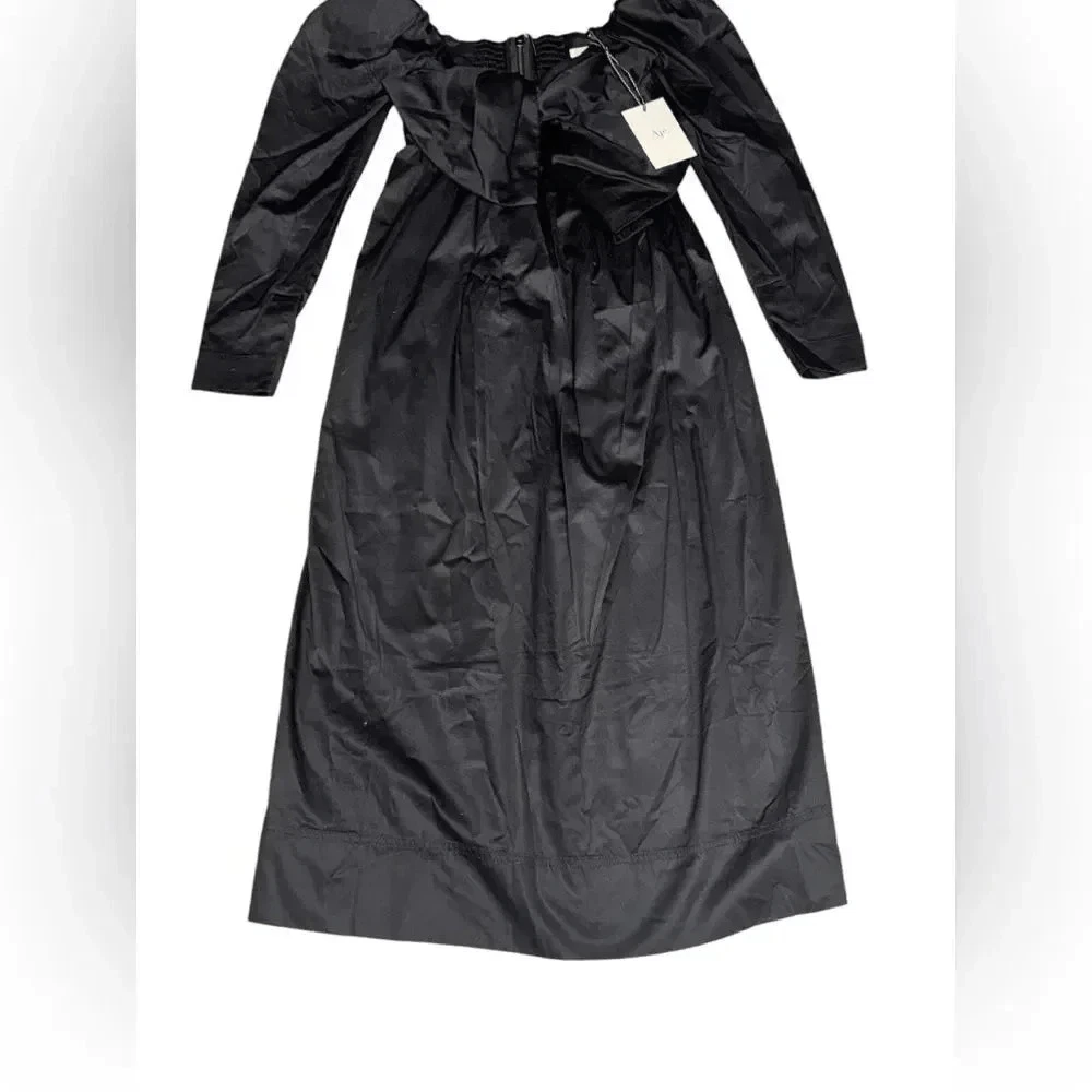 VALENTINO Abito midi donna nero Valentina fiocco spalle scoperte manica lunga nuovo con etichette AJE taglia 6