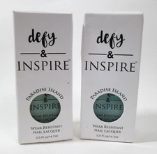 DEFY & INSPIRE Wear Resistant Nail Polish PARADISE ISLAND Mint Bl/Gr LOT OF 2