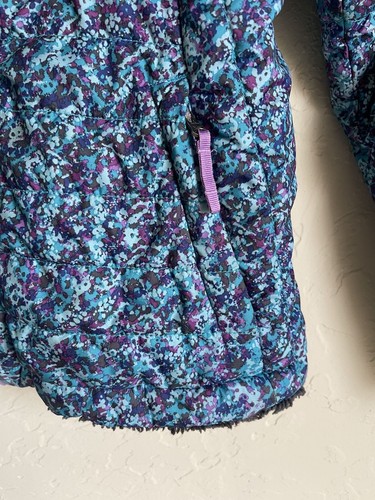 The North Face Reversible Fleece Floral Sherpa Purple Gray Jacket Girls' Medium - Picture 6 of 9