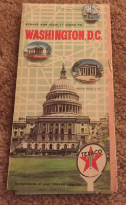 1963 TEXACO OIL COMPANY Road Map WASHINGTON DC Georgetown Arlington White House