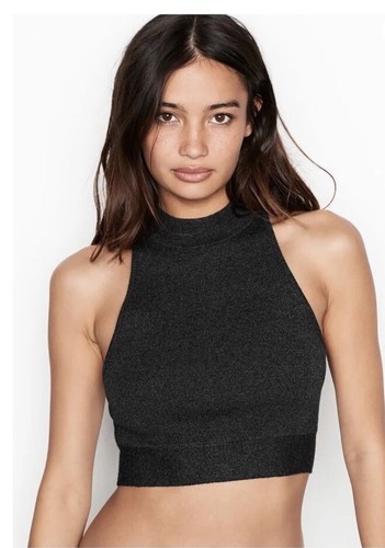 Victorias Secret Crop Sweater Tank Size XL Charcoal Gray - Black Striped NWT - Picture 3 of 9