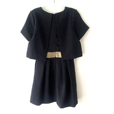 Frnch Womens Retro Layered Dress Size Small Black Gold Pleated Goth Punk Costume