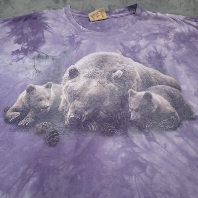 The Mountain Tie Dye Grizzly Kodiak Bear Cubs Cody WY XL Shirt Pin Holes