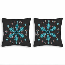 Set of 2 Decorative Throw Pillow Covers 18x18in - Teal Leaves Red Flowers Floral