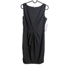 Pleated Sheath Dress Petite 6P Black LBD Sophisticated Timeless Boat Neck Formal