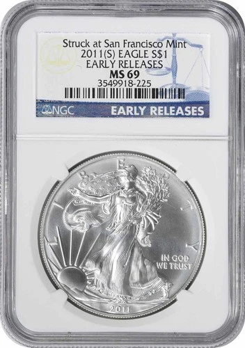 2011-(S) American Silver Eagle Dollar MS69 Early Release NGC