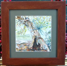 FRAMED SIGNED ZULETA ORIGINAL WATERCOLOR OLD OLIVE TREE MEDITERRANEAN LANDSCAPE