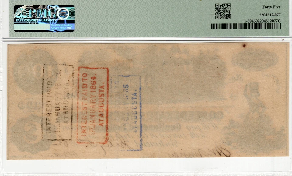 T-39 PF-5 1862 $100 Confederate Paper Money - PMG Choice Extremely Fine 45 - Image 2 of 2