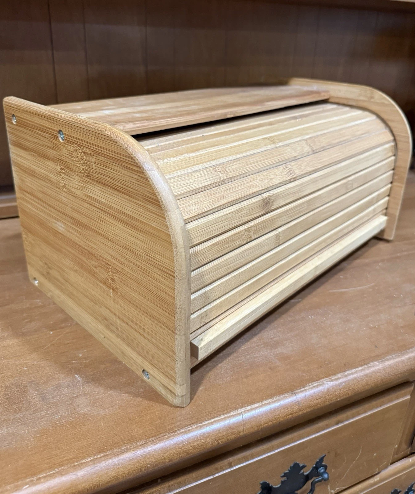 Wooden Bread Box with Roll Roll Up Sliding Door for Kitchen Countertop